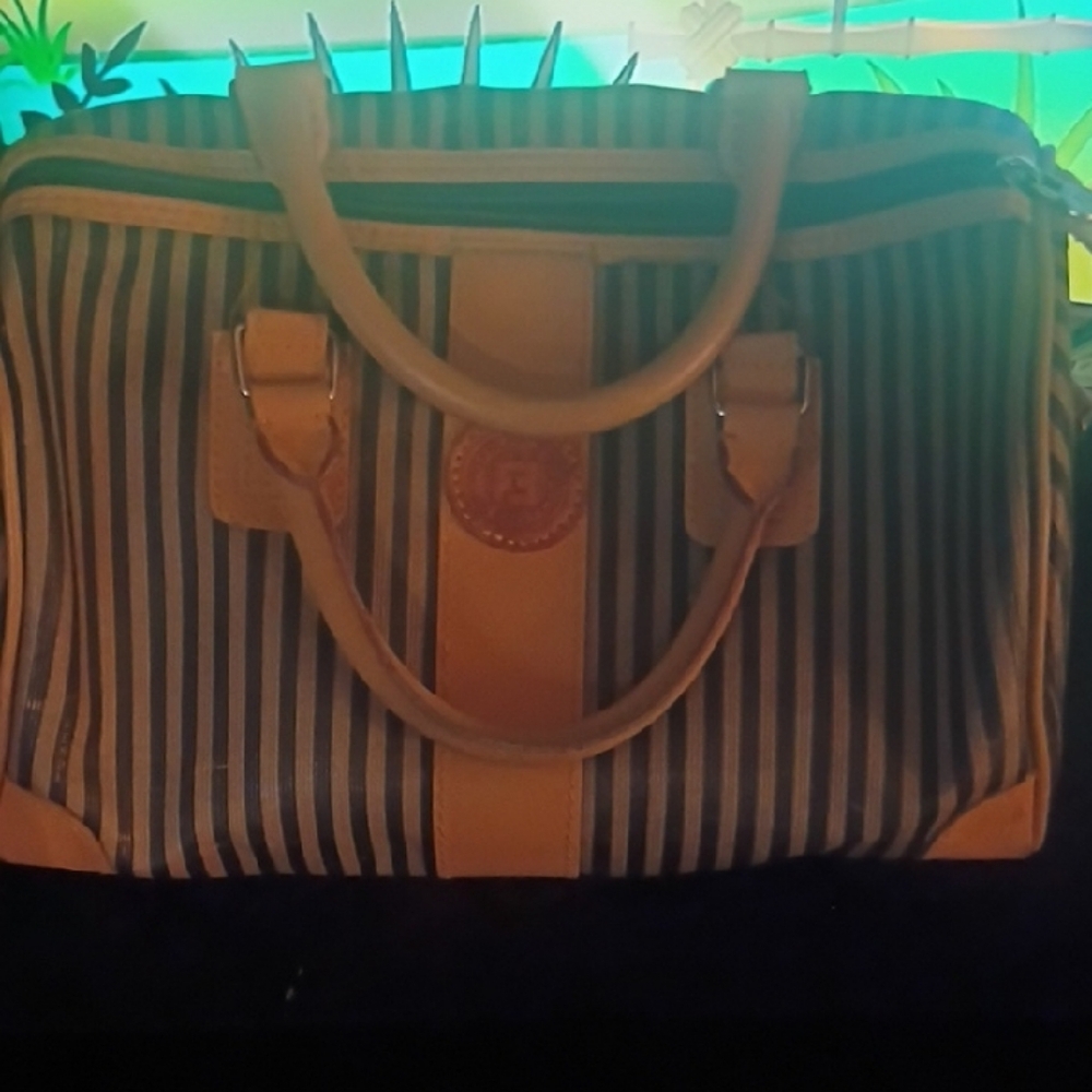 Fendi Black and Tan Striped Satchel